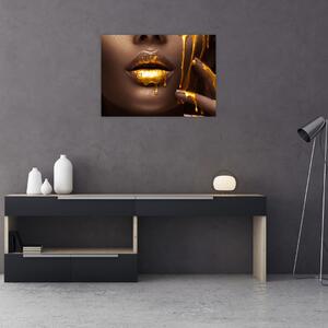 Tablou - Femeie cu buze aurii (70x50 cm)