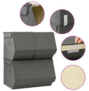 Set cutii depozitare stivuibile, 3 piese, antracit, textil
