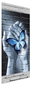 Fototapeta pentru ușă - fluture albastru în palmă (95x205cm)