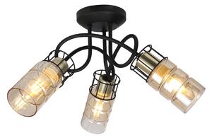 Plafoniera Klausen Ideal 3 Industrial Modernă 3xE14 Sticlă Fumurie Metal Negru Alamă Diametru 39cm Înălțime 20cm Corp Iluminat Interior Living Hol