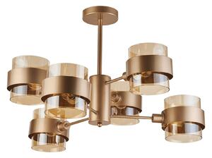 Lustra Klausen Glamy 6 Auriu cu Ambra 60x42 cm, Corp Iluminat Modern Interior cu 6 Surse E14 pentru Living Elegant, Design Luxos Sticla si Metal