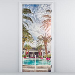 Fototapet pentru ușă - Palmieri și piscină (95x205cm)