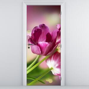 Fototapet pentru ușă - Lalele roz (95x205cm)