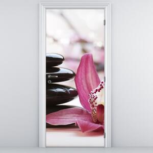 Fototapet pentru ușă - Pietre pentru masaj și orhideele (95x205cm)