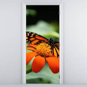 Fototapet pentru ușă - Fluture și floare (95x205cm)