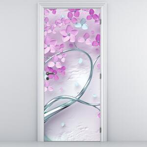 Fototapet pentru ușă - Flori pe trunchi arguntiu abstract (95x205cm)