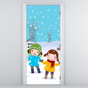 Fototapet pentru ușă - Distracția copiilor iarna (95x205cm)