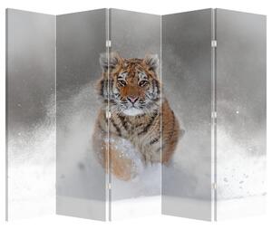 Paravan Tigru fugind prin zăpadă (210x170 cm)