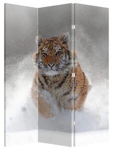 Paravan Tigru fugind prin zăpadă (126x170 cm)