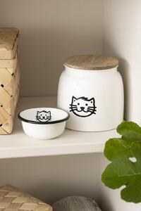 IB Laursen Cutie de metal pentru hrana pisici cu capac din lemn alba CAT FOOD