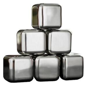 Set 6 cuburi de gheata din inox, cleste, cutie depozitare, 2.6 cm
