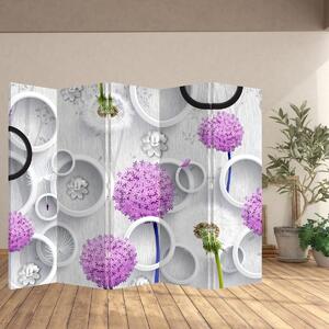 Paravan - Abstracție 3D - cercuri și flori (210x170 cm)