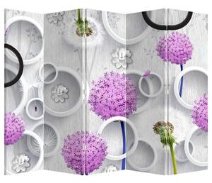 Paravan - Abstracție 3D - cercuri și flori (210x170 cm)