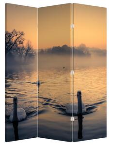 Paravan - Lebăde pe apă în ceață (126x170 cm)