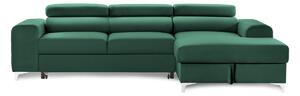 Colțar Extensibil LOFT NEW, cu lada depozitare, tetiere reglabile, 290x170x95 cm, Verde-Padure-Velluto / Dreapta