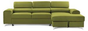 Colțar Extensibil LOFT NEW, cu lada depozitare, tetiere reglabile, 290x170x95 cm, Verde-Olive-Velluto / Dreapta
