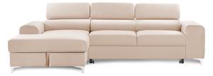 Colțar Extensibil LOFT NEW, cu lada depozitare, tetiere reglabile, 290x170x95 cm, Bej-Velluto / Stanga