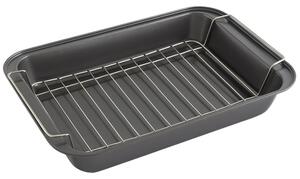 Tava Pufo pentru Cuptor cu Gratar Detasabil- Ideala pentru Fripturi, Pui, Legume la Cuptor si Gatit sanatos acasa, 37.5 x 25.5 cm