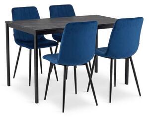 Set de dining 1 + 4, masa neagra RAMOD 100x60 cm + scaun albastru LAVA cu picioare negre