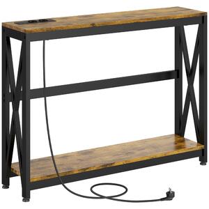 HOMCOM Masă Subțire de Consolă, Masă Industrială cu Două Nivele, Masă de Canapea Îngustă cu Cadru X din Oțel, 100x24x75 cm, Maro