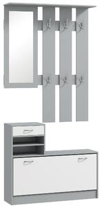 HOMCOM Set de Mobilier pentru Hol cu Raft pentru Pantofi, Oglindă și 2 rafturi Reglabile, 90x24x177 cm, Gri | Aosom Romania