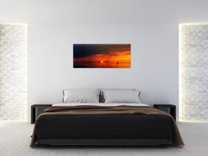 Tabloul apusului de soare cu barca (120x50 cm)