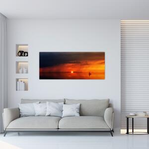 Tabloul apusului de soare cu barca (120x50 cm)