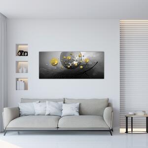 Tabloul cu bile abstracte aurii (120x50 cm)