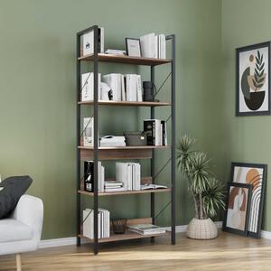 Biblioteca Adore Profile cu 5 rafturi, Alb - Maro - Stejar, 73x172x35 cm