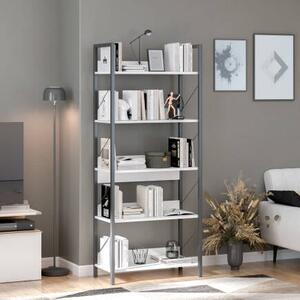 Biblioteca Adore Profile cu 5 rafturi, Alb - Maro - Stejar, 73x172x35 cm