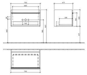 Mobilier lavoar baie gri cu sertar, 75 cm, Villeroy Boch, Venticello 753x420x502 mm, Gri