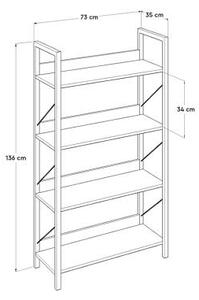 Biblioteca Adore Profile cu 4 rafturi, Alb - Maro - Stejar, 73x136x35 cm