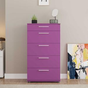 Comoda Adore Trendline cu 5 sertare, Alb - Maro - Stejar - Mov, 60x108x44 cm