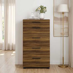 Comoda Adore Trendline cu 5 sertare, Alb - Maro - Stejar - Mov, 60x108x44 cm