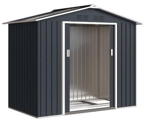 Outsunny Magazie de grădină metalică 2,77 m², 213 x 130 x 185 cm cu fundație, uși culisante, gri închis | Aosom Romania