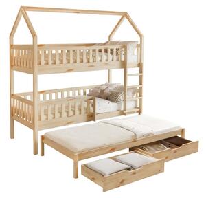 Pat etajat pentru copii , cu pat suplimentar 90 cm Virtuoso (natural) (cu somieră) (cu sp. depozitare). 1116554