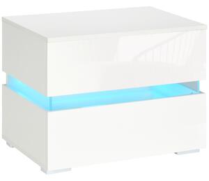 Noptieră cu LED HOMCOM | 2 Sertare cu Luciu | LED-uri RGB cu 16 Culori și 4 Moduri | Telecomandă | Alb | Aosom Romania