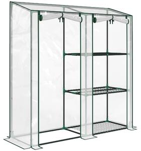Outsunny Mini Seră cu 3 Rafturi, 2 Uși Rulabile, Seră pentru Grădină cu Cadru din Oțel și Acoperire din Plastic pentru Plante, Legume, Flori, Fructe, Anti UV, 143x45x151 cm, Transparentă | Aosom Romania