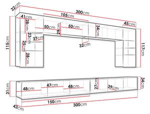 Mobilier living Brolani I (Stejar auriu + Alb + lucios Alb) . 1104536