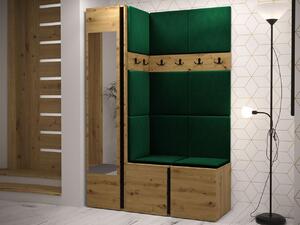 Z0ND0 Mobilier hol Tovenaz X (Stejar artisan + Negru + Verde închis) (cu oglindă). 1104790