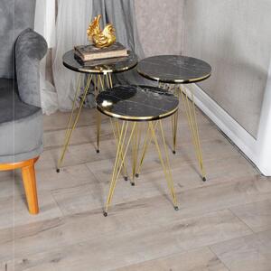 Mese laterale Wakmi set 3 piese marmura neagra - metal, negru, 33x33x55 cm