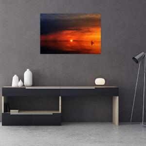 Tabloul apusului de soare cu barca (90x60 cm)