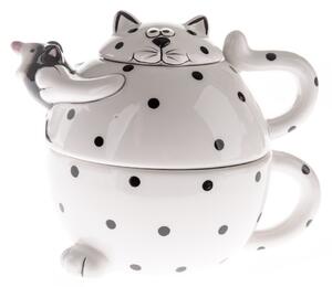 Ceainic din ceramică cu ceașcă Cat, punct negru
