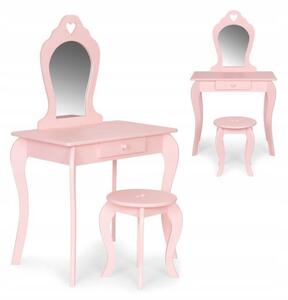 Masă de toaletă pentru copii, roz, cu taburet