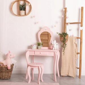 Masă de toaletă pentru copii, roz, cu taburet