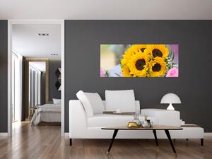 Tablou cu buchetul miresii de floarea soarelui (120x50 cm)