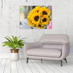 Tablou cu buchetul miresii de floarea soarelui (70x50 cm)