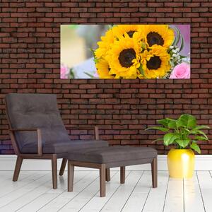 Tablou cu buchetul miresii de floarea soarelui (120x50 cm)