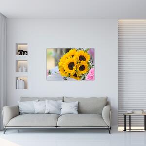 Tablou cu buchetul miresii de floarea soarelui (90x60 cm)