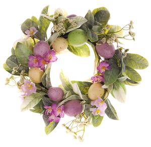 Coroniță de Paște cu flori și ouă st. violet, 28 cm diam